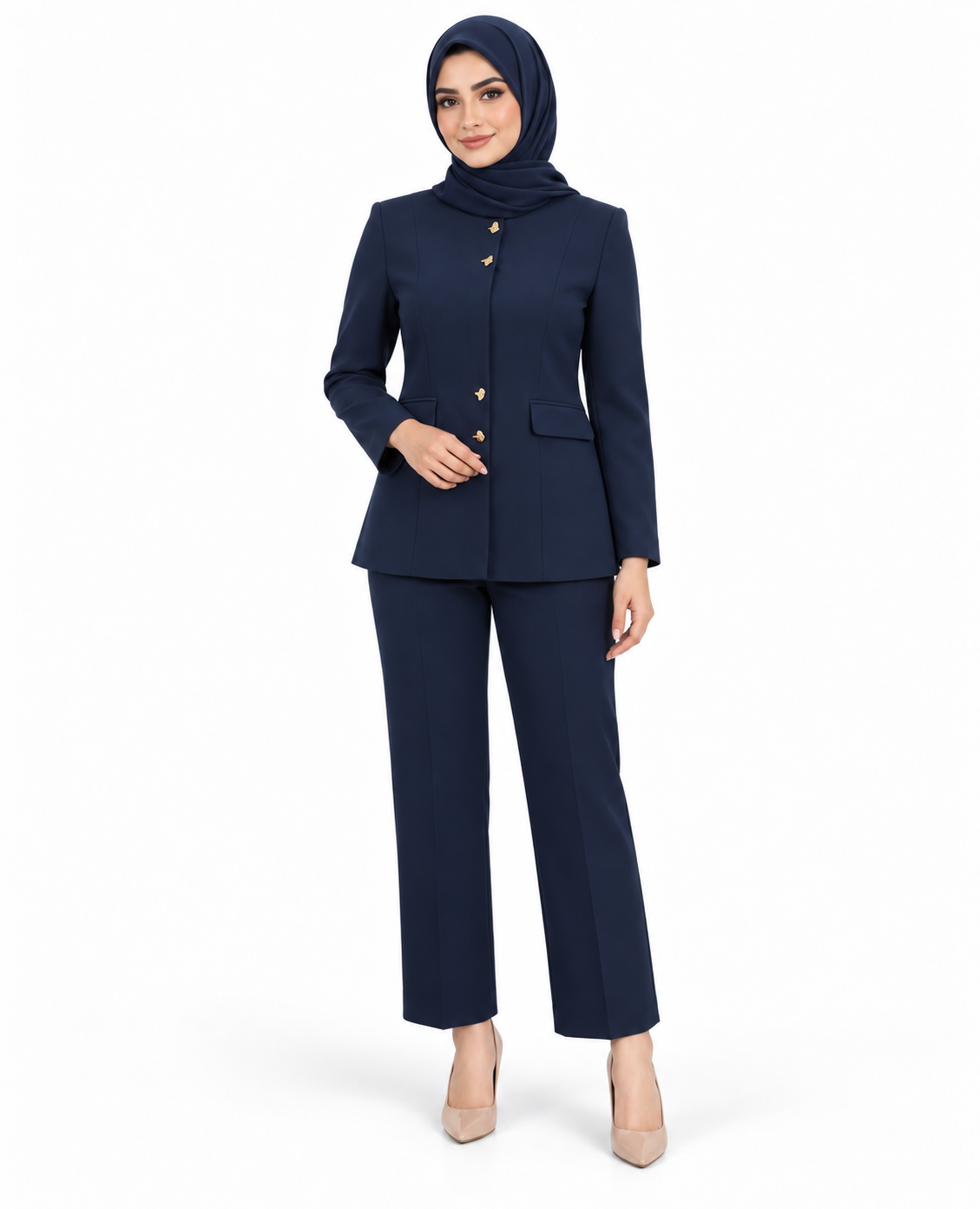 Navy Gold Button Suit